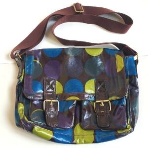 Colorful Ladies Boden Brown W/Polka Dots Satchel Messenger Cross Body Bag